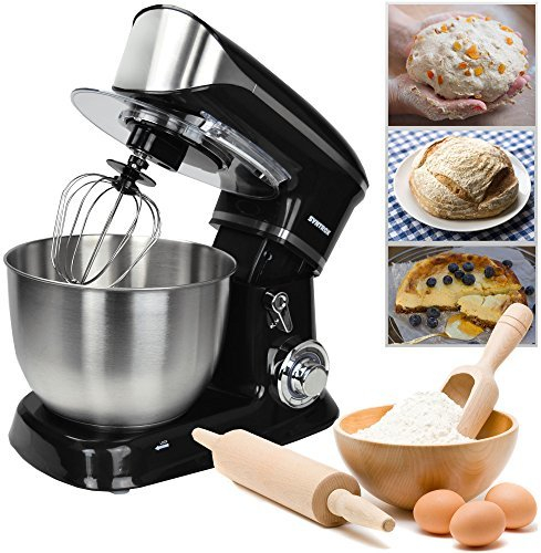 Syntrox Germany KM-6.5L Basic Robot da cucina impastatrice frullatore, contenitore in acciaio inox, 6,5 litri, nero