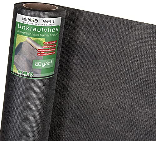 HaGa Toile anti-mauvaises herbes, 80 g/m², 1,2 x 20 m, respirante, pour une protection efficace contre les mauvaises herbes dans le jardin, avec une grande résistance à la déchirure
