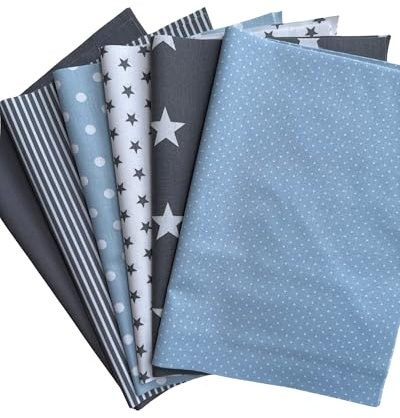 babrause® Stoffpaket Patchwork Baumwollstoffe 12 x (25x35cm) (Hellblau Grau Weiß)