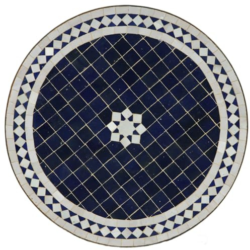 Table de jardin méditerranéenne | Mosaïque marocaine M60-18 | Diamètre 60 cm avec cadre en fer | Fait à la main | Table de balcon décorative, table d'appoint ou table bistrot | MT2059