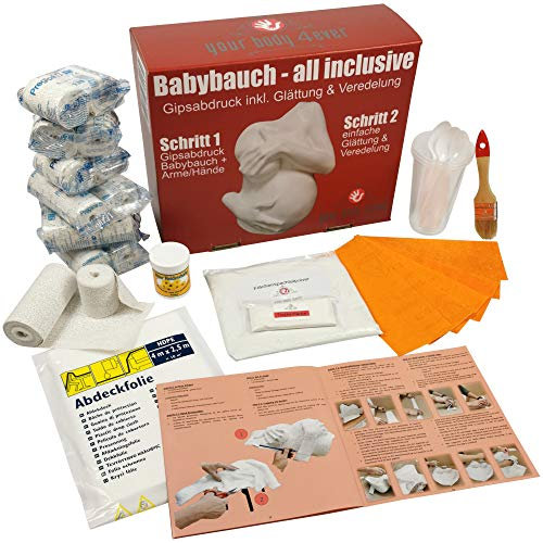your body 4ever ALL-INCLUSIVE | Babybauch Gipsabdruck Set inkl. Glättung & Veredelung | Komplettset für 1A Bauchabdruck der Schwangerschaft