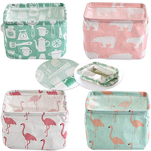 4 Stück Aufbewahrungskorb, Faltbare Stoff Aufbewahrungsbox Organizer mit 2 Griffen, Wasserdicht Aufbewahrungskörbe Kinder Klein Leinen Speicher Organizer Sets für Regale&Schreibtische-19.5*16.5*12.5cm