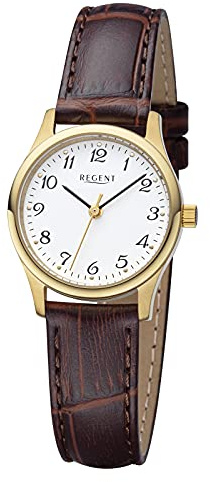 REGENT Damenuhr mit Kroko Look Lederband Edelstahl Quarz 27 MM Durchmesser Arabische Zahlen F-1251