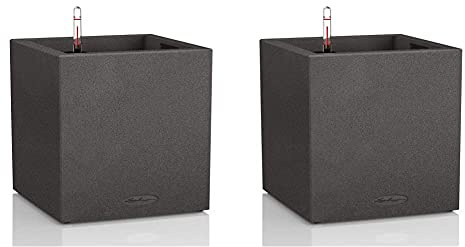 Lechuza Canto Stone Low 40, graphitschwarz, Hochwertiger Kunststoff, Inkl. Bewässerungssystem, 13722 & Canto Stone Low 30, graphitschwarz, Hochwertiger Kunststoff, Inkl. Bewässerungssystem, 13702