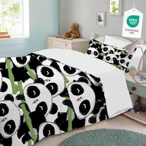 Yasida Panda Bedding Boys Duvet Sets For Single Bed With Cute Panda And Bamboo Elements For Children/Teenagers Black And White Duvet Covers With Zip Fastening For Cute Bedding Bedroom Collection