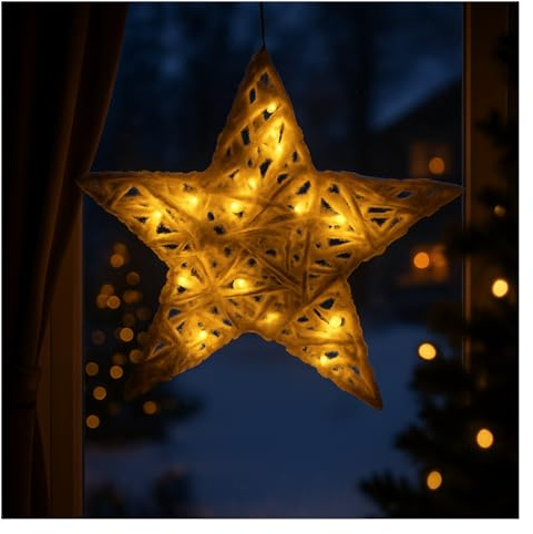 com-four® Künstlicher LED Weihnachtsstern beschneit, winterlicher Türkranz | Weihnachtsdeko mit 15 warmweißen LEDs