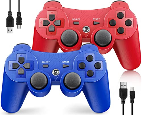 Controller wireless per PS3, controller per Sony Playstation 3, confezione da 2, doppio, 6 assi, telecomando gamepad aggiornato per controller PS3 per controller Playstation 3 con joystick analogici