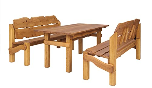 Aresso Gartenmöbel-Set „Avangarde 14“ aus deutschem Eichenholz, Gartengarnitur 1 x Tisch + 2 x Sitzbänke mit Rückenlehne, belastbar bis zu 800 kg (Tisch) und 600 kg (Holzbank), vollständig montiert