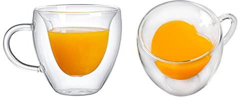 DEDEMCO Kaffeetassen, Herz-Teetassen, 80 ml, kreative doppelschichtige herzförmige Tasse, doppelwandig, isoliert, Herz-Tasse mit Griff, klare Glas-Tasse für Latte Tee, Eis, Kaffee, Saft