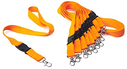 iboo 10 Lazos Cintas para el cuello Naranja Porta credenciales, Cordon con Hebilla Desmontable - Llavero con clip - Porta tarjetas de visita