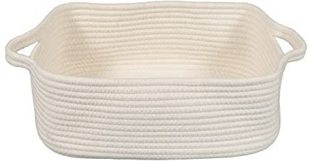 XUANGUO Woven Cotton Rope Storage Basket with Handles for Organizing Shelves Closet Small Cat Dog Pet Toy Baskets Box Bin Decorative Rectangle Baby Nursery basket Gift basket Empty(white)