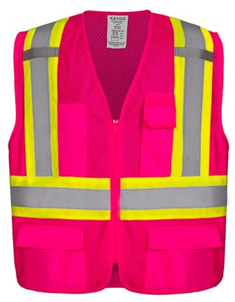 KAYGO Safety Vest with Pockets - High Visibility Reflective Vest ANSI Class 2 Construction Vest (Type R, Not FR) KG0100 (L, Pink, 1 Pcs)