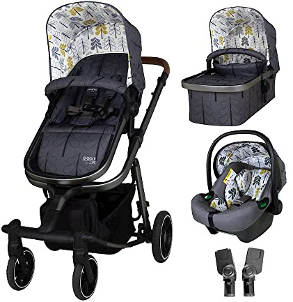 Cosatto Giggle Trail 3 i 1 resesystem – födelse till 20 kg – Mutli terrängdäck – inkluderar iSize bilstol och adaptrar och matchande regnskydd (Fika Forest)