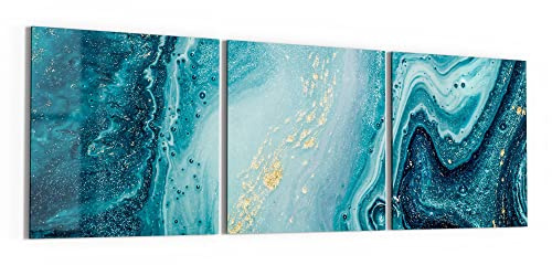DEQORI Glasbilder Echtglas | Motiv Meer aus Marmor | horizontal 3-teilig 150x50 cm | große XXL Deko | Wandbilder für Wohnzimmer, Schlafzimmer, Flur & Küche | moderne Wanddeko
