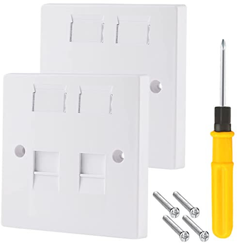 Acmerota Ethernet Faceplate Single 1-Port Double 2-Way RJ45 Network Socket Flat Face Wall Plate for Ethernet Cable Networking Socket Box with Screwdriver