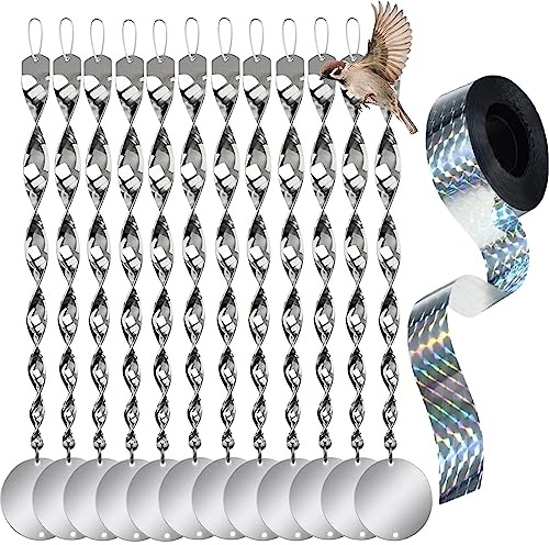 12 Pièces Répulsif Oiseaux + 12 Disque anti-oiseaux + 50 m de ruban réfléchissant double face pour répulsif contre les oiseaux,pour répulsif contre les oiseaux et décoration pour balcon et jardin