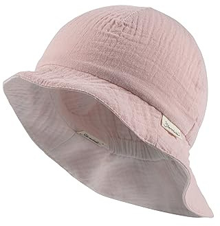 Sterntaler Wende Sonnenhut Uni - Strandhut aus Musselin(Bio) - UV-Schutz 30 Sommerhut Mädchen - mit elastischen Gummiband und Nackenschutz - Baby Kinder Kopfbedeckung