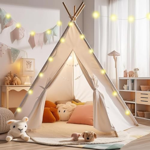 Atlasonix Tipi Zelt für Kinder, Kindertipi im Montessori, Kinder Spielhaus Indoor für Mädchen und Jungen - 100% Baumwolle
