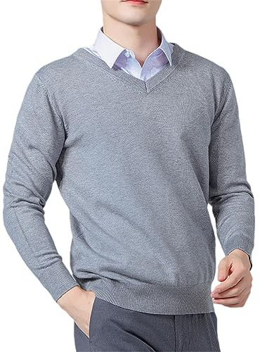 Suvoiier Maglioni da Uomo in Misto Cashmere Maglioni con Scollo A V in Maglia Maglioni per Maglieria in Lana Maschile Primavera Inverno V Neck gray9 XXXL