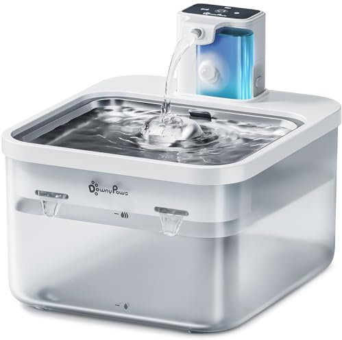 DownyPaws Fuente para Gato sin Cable, Bebedero inalámbrico para Gatos con Sensor de Movimiento, batería Recargable 4000mAh vía USB-C y Capacidad 2.5L, Blanco