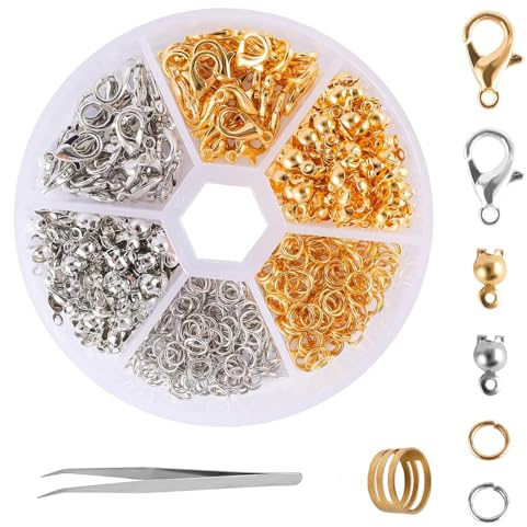 Bafiwu 460pcs Lobster Clasps for Jewelry Making Kit, with Open Jump Rings Connectors,Bracelet Making Kit for Jewellery DIY Craft with Jump Ring Opener and Tweezer