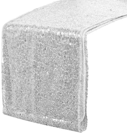 Tischläufer Pailletten Silber, 30 x 275 cm Tischband Tischläufer Glitzer, Dekoration für Hochzeit Geburtstag Weihnachten Baby Duschen Silvester Erntedankfest Bankett Party
