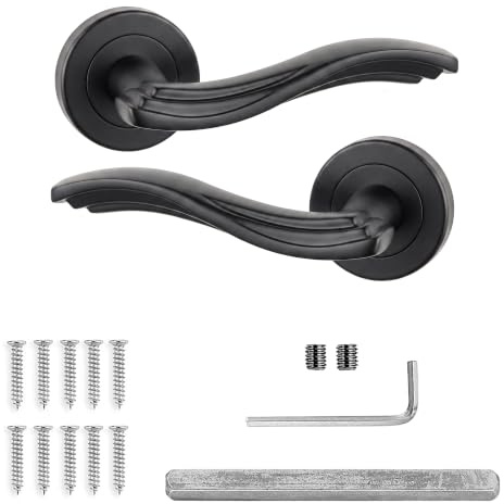 Decoranddecor Black Door Handles Internal Matt Black Door Handle Sets | Sprung return so levers never droop, solid aluminium, built to last Interior Door Handles, fits 35-45 mm doors, Solace Range