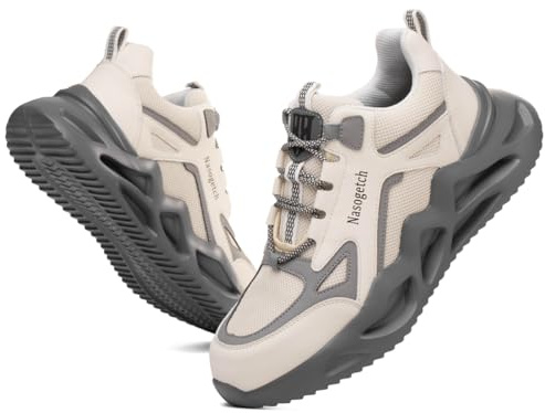 Nasogetch Chaussures de Sécurité Hommes Femmes Basket de Securite Confortable Légère Respirante Basket de Travail avec Embout en Acier 770 Beige 46 EU