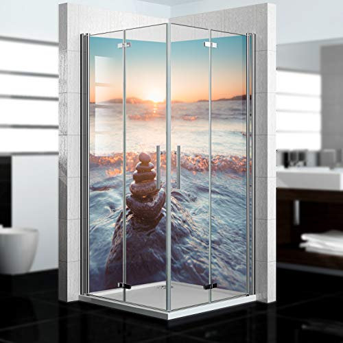 dedeco Paroi de douche imperméable Motif Calm V1, 2 x 100 x 210 cm, paroi arrière de salle de bain pour remplacement du carrelage, mur décoratif, revêtement mural et plateau de douche en aluminium –