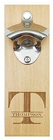 Décapsuleur magnétique mural personnalisé, décapsuleur de bière gravé personnalisé avec attrape-capsules, cadeau parfait (hêtre)