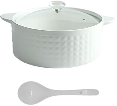 Keramik-Servierset mit Glasdeckel und Schöpflöffel, große Porzellanschalen für Zuhause, Küche, Dekoration, modernes weißes Design