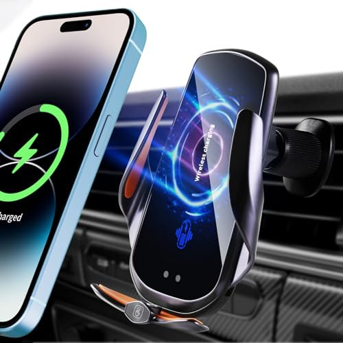 15W Handyhalterung Auto mit Ladefunktion, Automatische Klemmung Qi Induktive Ladestation Auto Kfz Ladegerät Zubehör Fast Wireless Charger Car für iPhone 15/14/13/12, Galaxy 24/23/23 etc