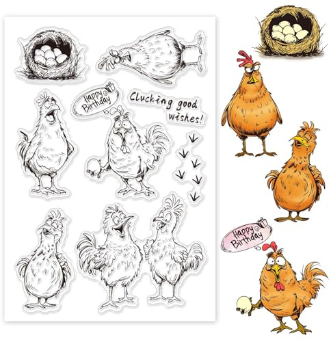 GLOBLELAND Chicken Clear Stamps Cartoon Animals Silicone Clear Stamp Seals Eggs Farm Animals Transparent Stamps for DIY Scrapbooking Cards Making Photo Album Journal
