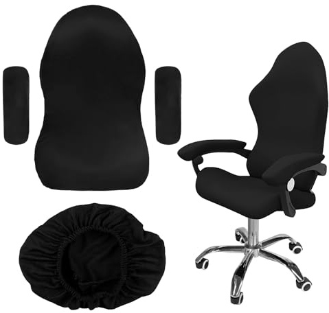 BORDEAG Coprisedia da Gaming, 4 Pezzi Nere Rivestimento per Sedia da Gioco con Braccioli, Fodere Elastiche e Rimovibili Lavabili Coprisedia da Gioco, Fodera per Sedia da Ufficio per Sedie da Computer