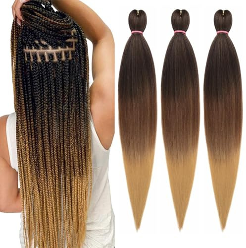 Mscat 66 cm 3 confezioni Capelli pre-stirati per trecce a tre tonalità, extension sintetiche professionali pre-stirate per trecce a crochet, texture Yaki, impostazione ad acqua calda (1B3027#)