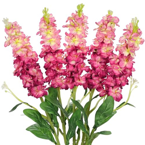 5pcs Delphinium Artificial Flower Silk Larkspur Flowers 25.5 Long Stem Artificial Gradient Pink Flowers for Tall Vase Plant Floral Faux Bouquets Floral Arrangements Floor Home Garden Wedding Decor