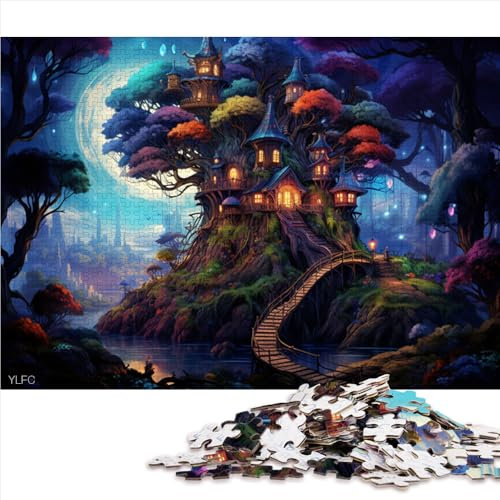 Puzzle 1000 pièces pour Adultes, Puzzle en Papier de cabane dans Les Arbres aux Couleurs fantastiques, pour Adultes et familles, Puzzles Amusants en Famille. 。 Taille : 26 x 38 cm