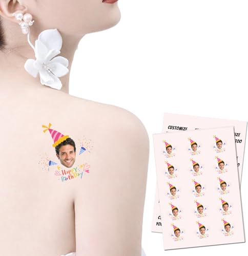 RoPox Personalisierte temporäre Tattoos,Benutzerdefinierte Tattoos mit Gesicht Foto Name Logo,wasserdicht gefälschter Tattoo Aufkleber für Geburtstag Party Hochzeit Braut Bräutigam Dekor
