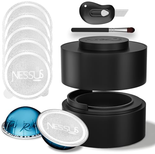 NESSUS Reusable Pods Kit for Nespresso Vertuo, Refillable Vertuo Coffee Pods Espresso Accessories with 100 pcs Aluminium Foil Seals, Sliver Color, 100 Count