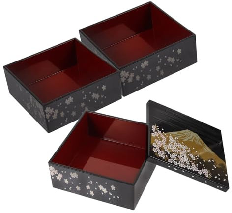 OFFSCH Estuche Bento Sushi Japonés Pequeño 12.5x12.5x16 Cm Caja Para Sushi De 3 Capas Plástico Resistente Reutilizable Para Adultos y Adolescentes Picnic y Exterior