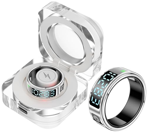 Smart Ring with Display Fitness Tracker Heart Rate Monitor Sleep Tracker Blood Oxygen Step Counter Pedometer Fitness Ring Waterproof Health Smart Rings for Men Women
