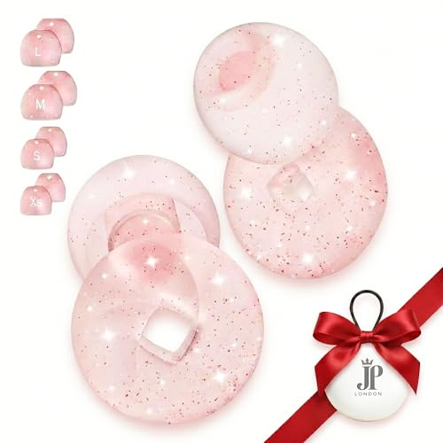 JP LONDON Ear Plugs for Sleep – 33dB SleepSeal™ Silicone | Side Sleepers, Snoring & Travel | 4 Sizes XS/S/M/L | Reusable with Carrying Case – Rose Pink Glitter