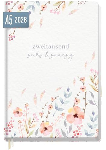 Häfft-Timer Buchkalender 2026 A5 Sweet Flowers JANUAR - DEZEMBER 2026, Hardcover Kalender, Terminplaner für junge Erwachsene - nachhaltig & klimafreundlich