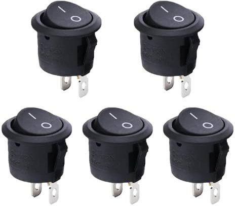 5 Stück Switch, Kippschalter 12v, Ein Aus Schalter 2 Polig, 12v Schalter, Kunststoff Push Button Switch, Mini Wippschalter, Schwarz Rocker Rund, Auto Boot Haushaltsgeräte, Einrastbare On/Off