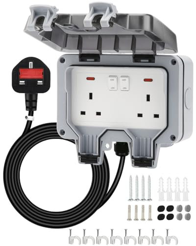 Zenmos 13A IP66 Outdoor Socket with 3m Extension | Weatherproof Dustproof Power Outlet Box, Lockable Garden Electrical Socket for Patio, Garage & Workshop