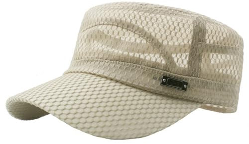 Mesh Militärmütze Unisex Netz Atmungsaktive Baseball Cap Flat Top Army kappe Verstellbar Baseballkappe Schirmmütze Sommer Sonnenhut Trucker Hut (DE/NL/SE/PL, Alphanumerisch, Einheitsgröße, Khaki)
