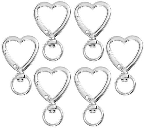 6pcs Karabiner Schlüsselanhänger, Mabor Silberner Herz Drehbarer Schlüsselkarabiner Schlüssel Karabiner Schlüsselanhänger Zubehör Karabinerhaken für Taschen Geldbörse Zubehör Handtaschen