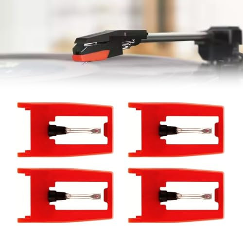 OUDQFCJ Lot de 4 Aiguilles Universelles de Remplacement pour Tourne-Disque Vinyle, Stylus Précis en Saphir et Diamant pour une Expérience d'écoute Optimal