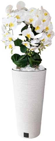 B4y Kunstliche Orchidee im Topf 120x40cm XXL groß, 5 biegsame Rispen, Real Touch Blüten - pflegeleicht & robust | täuschend echte Kunstblumen, minimalistisch - Wohnkultur Hochzeit (weiß/weiß)