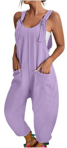 Women's Summer Stretch Overalls Oversize Casual Plain Wide Leg Jumpsuit Sleeveless Bib Shorts with Large Pockets Casual Loose Bib Pants Overall Baggy Summer Trousers Work Dungarees